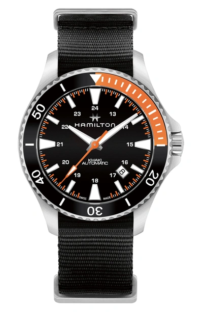 Shop Hamilton Khaki Navy Scuba Automatic Canvas Strap Watch, 40mm In Black/ Silver