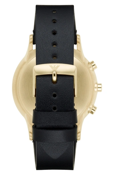 Shop Emporio Armani Leather Strap Hybrid Smart Watch, 43mm In Grey/ Black