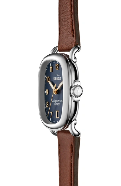 Shop Shinola The Guardian Leather Strap Watch, 36mm In Brown/ Mdnghtblue/ Silver
