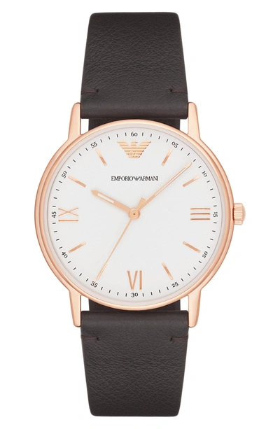 Shop Emporio Armani Leather Strap Watch, 43mm In White/ Brown