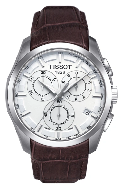 Shop Tissot Couturier Chronograph Leather Strap Watch, 41mm In Brown/ White/ Silver