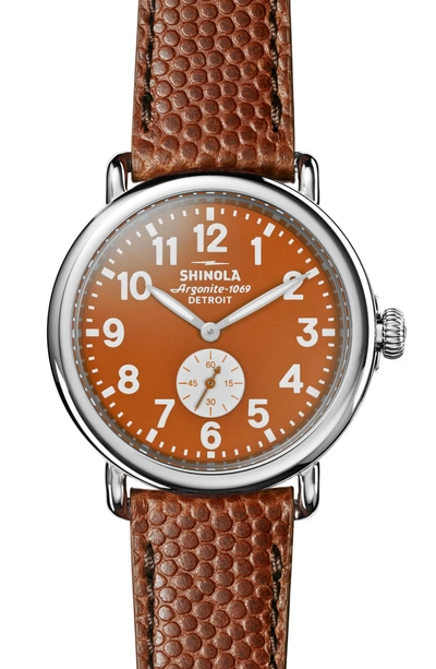 Shop Shinola 'the Runwell' Leather Strap Watch, 41mm In Brown/ Orange/ Silver