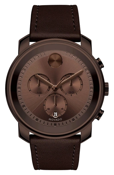 Shop Movado 'bold' Chronograph Leather Strap Watch, 44mm In Brown