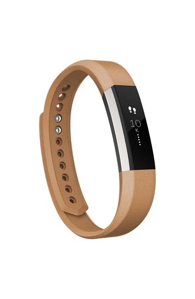 Shop Fitbit Alta Leather Fitness Watch Band In Camel