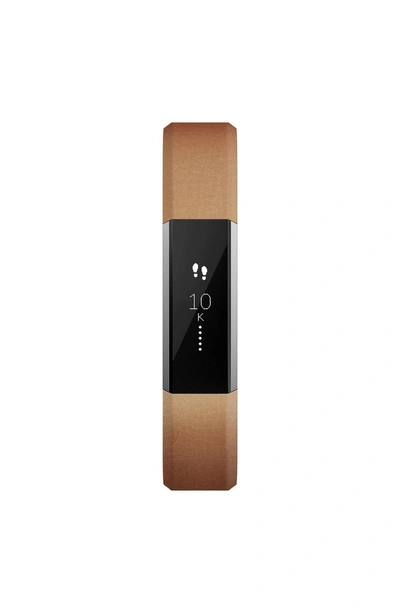 Shop Fitbit Alta Leather Fitness Watch Band In Camel
