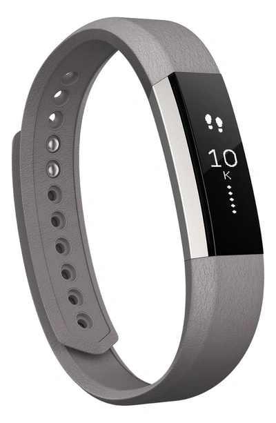 Shop Fitbit Alta Leather Fitness Watch Band In Graphite