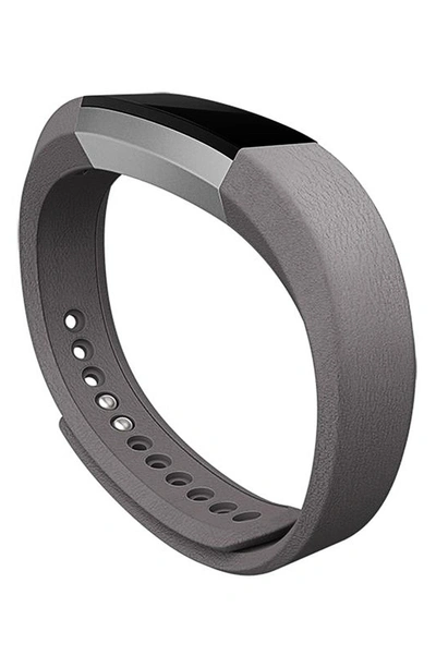 Shop Fitbit Alta Leather Fitness Watch Band In Graphite