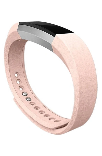 Shop Fitbit Alta Leather Fitness Watch Band In Blush Pink