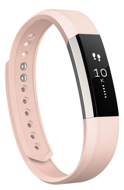 Shop Fitbit Alta Leather Fitness Watch Band In Blush Pink