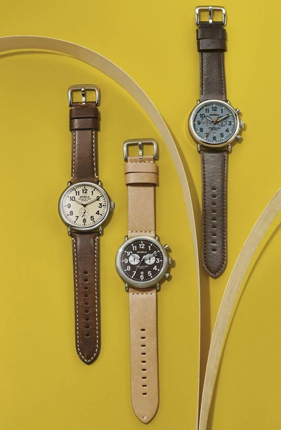 Shop Shinola The Runwell Chrono Leather Strap Watch, 47mm In Slate Blue/ Tan