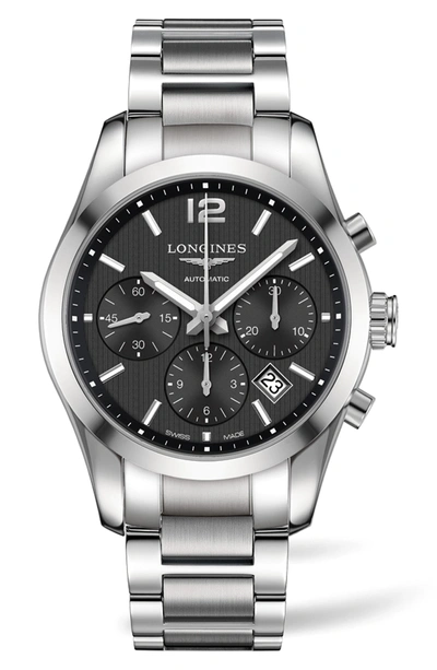 Shop Longines Conquest Automatic Chronograph Bracelet Watch, 41mm In Silver/ Black/ Silver