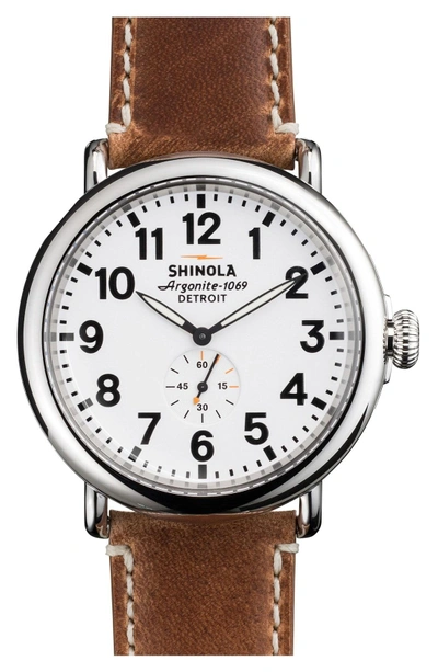 Shop Shinola 'the Runwell' Leather Strap Watch, 47mm In Brown