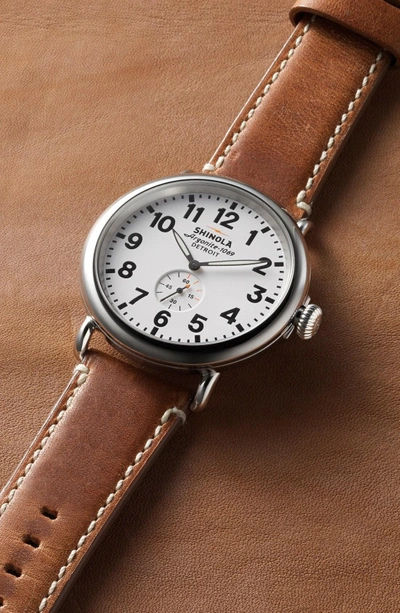 Shop Shinola 'the Runwell' Leather Strap Watch, 47mm In Brown