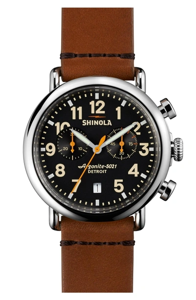 Shop Shinola 'the Runwell Chrono' Leather Strap Watch, 41mm In Tan/ Black