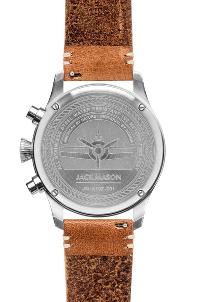 Shop Jack Mason Aviation Chronograph Leather Strap Watch, 42mm In White/ Saddle