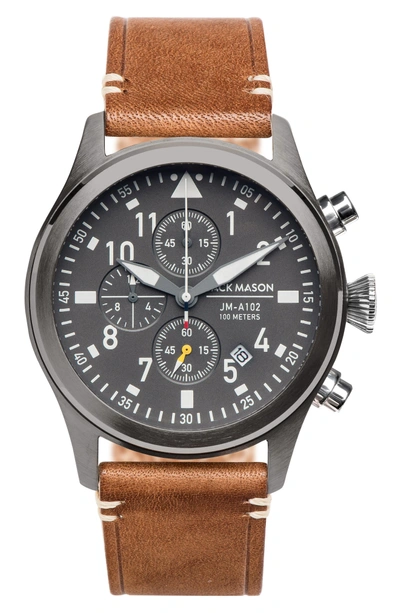 Shop Jack Mason Brand Aviation Chronograph Watch, 42mm In Grey/ Tan