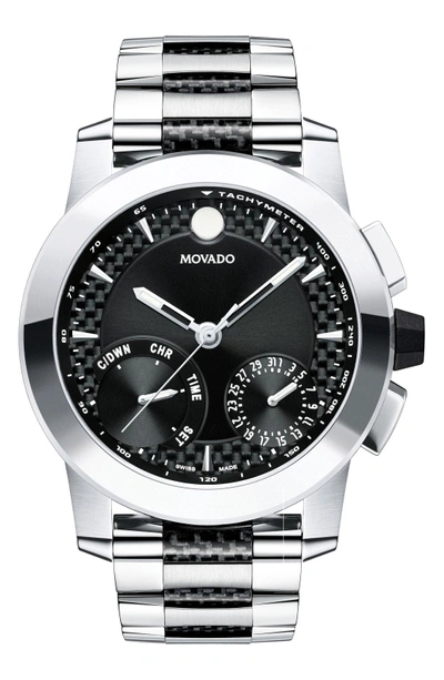 Shop Movado Vizio Chronograph Bracelet Watch, 45mm In Silver/ Black