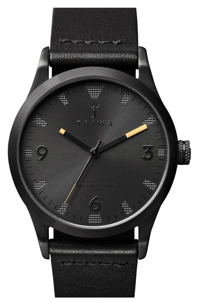 Shop Triwa Sort Of Black Leather Strap Watch, 38mm In Black/ Black