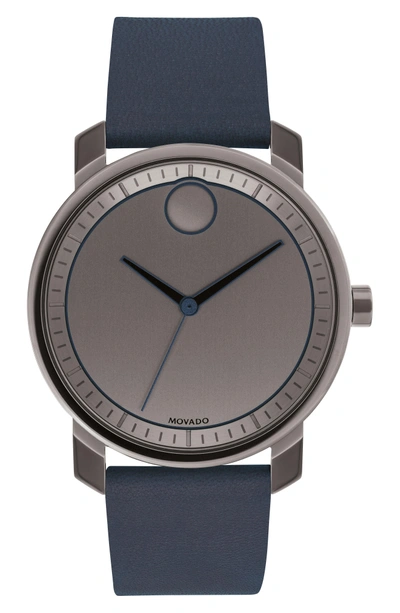 Shop Movado Bold Leather Strap Watch, 41mm In Grey