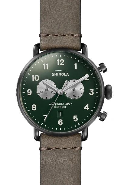 Shop Shinola The Canfield Chrono Leather Strap Watch, 43mm In Grey/ Pine/ Silver