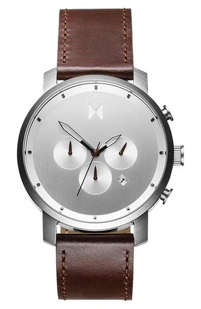 Shop Mvmt Chronograph Leather Strap Watch, 45mm In Silver/ Brown