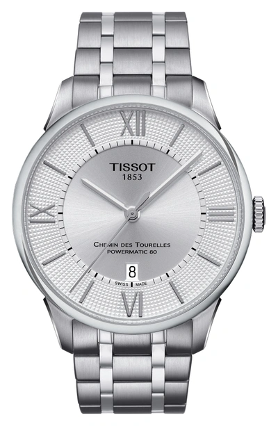 Shop Tissot Chemin Des Tourelles Automatic Bracelet Watch, 42mm In Silver