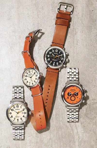 Shop Shinola The Runwell Chrono Leather Strap Watch, 47mm In Brown/ Black