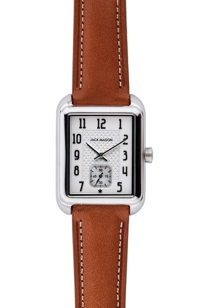 Shop Jack Mason Issue No. 2 Leather Strap Watch, 34mm X 28mm In Tan/ White/ Silver