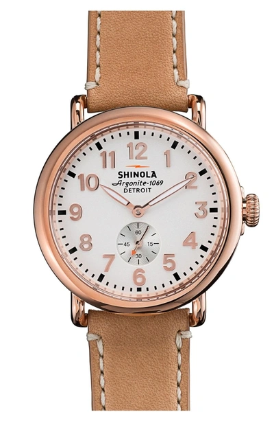 Shop Shinola 'the Runwell' Leather Strap Watch, 41mm In Natural/ Rose Gold