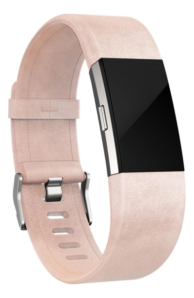 Shop Fitbit Charge 2 Leather Accessory Band In Blush Pink