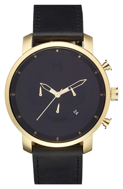 Shop Mvmt Chronograph Leather Strap Watch, 45mm In Black/ Gold/ Black
