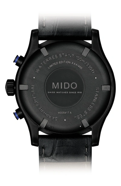 Shop Mido Multifort Chronograph Leather Strap Watch, 42mm In Black/ Silver
