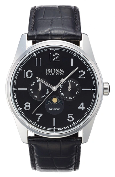 Hugo Boss Men's Heritage Black Leather Strap Watch 43mm 1513467 In Black/  Black | ModeSens