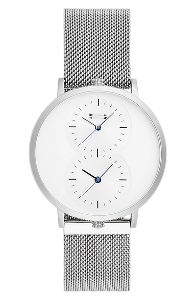 Shop Uri Minkoff Griffith Mesh Strap Watch, 43mm In Silver/ White/ Silver