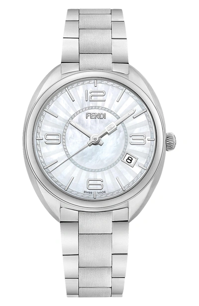 Shop Fendi Momento Mother Of Pearl Bracelet Watch, 34mm In Stainless Steel/ Mop