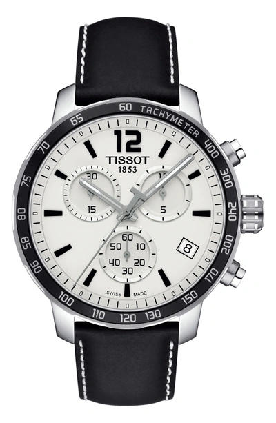 Shop Tissot Quickster Chronograph Leather Strap Watch, 42mm In Black/ Silver