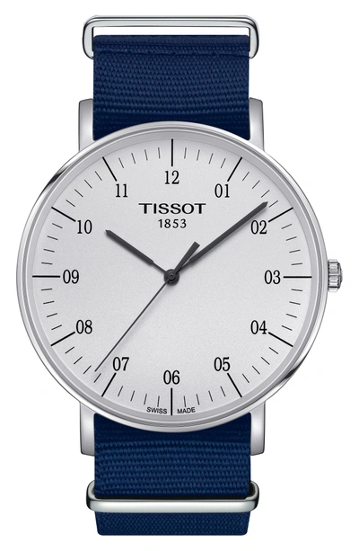 Shop Tissot Everytime Nato Strap Watch, 42mm In Blue/ Silver