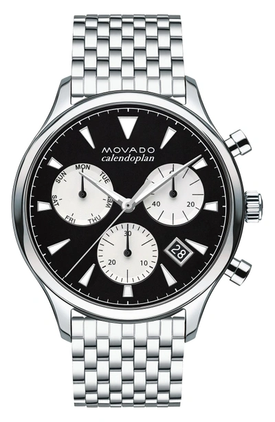Shop Movado Heritage Chronograph Bracelet Watch, 43mm In Silver/ Black