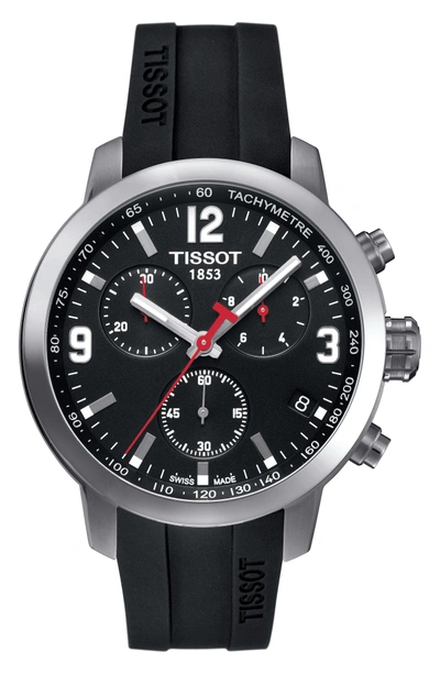 Shop Tissot Prc200 Chronograph Silicone Strap Watch, 41mm In Black/ Silver