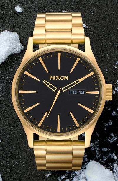 Shop Nixon Sentry Bracelet Watch, 42mm In Gold/ Black