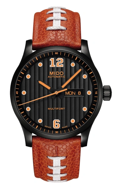Shop Mido Multifort Automatic Leather Strap Watch, 42mm In Red/ Black