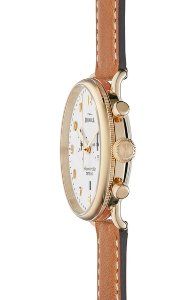 Shop Shinola The Canfield Chrono Leather Strap Watch, 43mm In Tan/ White/ Gold