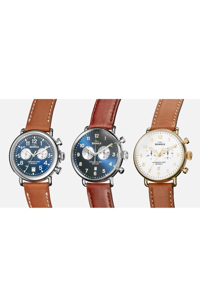 Shop Shinola The Canfield Chrono Leather Strap Watch, 43mm In Tan/ White/ Gold