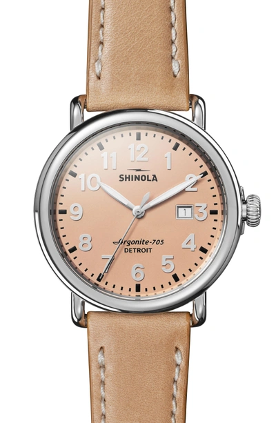 Shop Shinola 'runwell' Leather Strap Watch, 41mm In Natural/ Rose Gold/ Silver