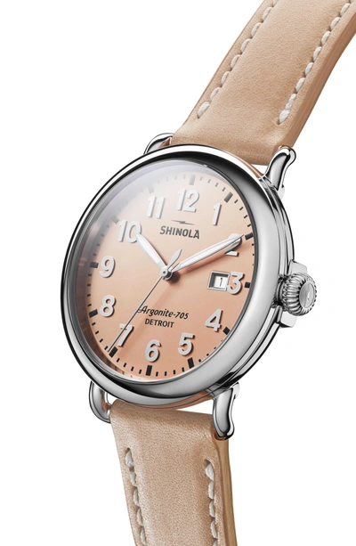 Shop Shinola 'runwell' Leather Strap Watch, 41mm In Natural/ Rose Gold/ Silver