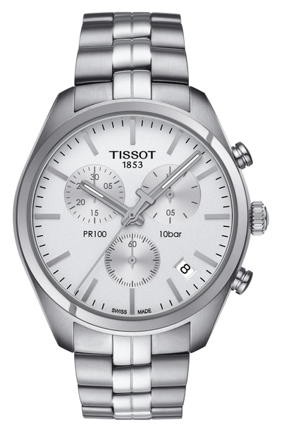 Shop Tissot Pr100 Chronograph Bracelet Watch, 41mm In Silver
