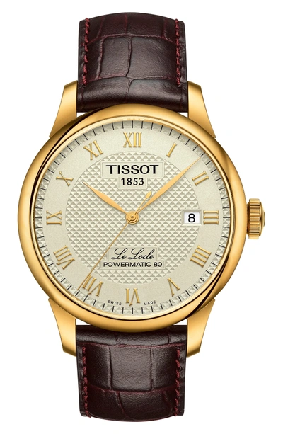 Shop Tissot Le Locle Leather Strap Watch, 39mm In Brown/ Beige/ Gold