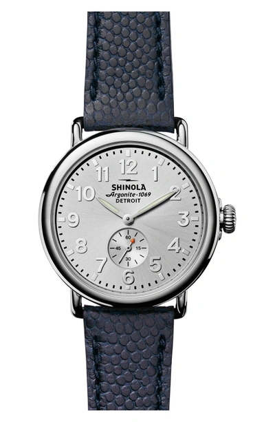 Shop Shinola 'the Runwell' Leather Strap Watch, 41mm In Blue/ Silver