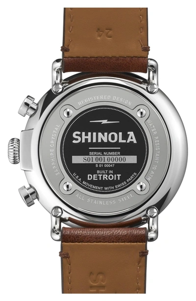 Shop Shinola The Runwell Chrono Leather Strap Watch, 47mm In Dark Brown/ Blue