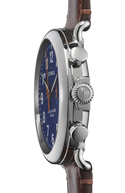 Shop Shinola The Runwell Chrono Leather Strap Watch, 47mm In Dark Brown/ Blue
